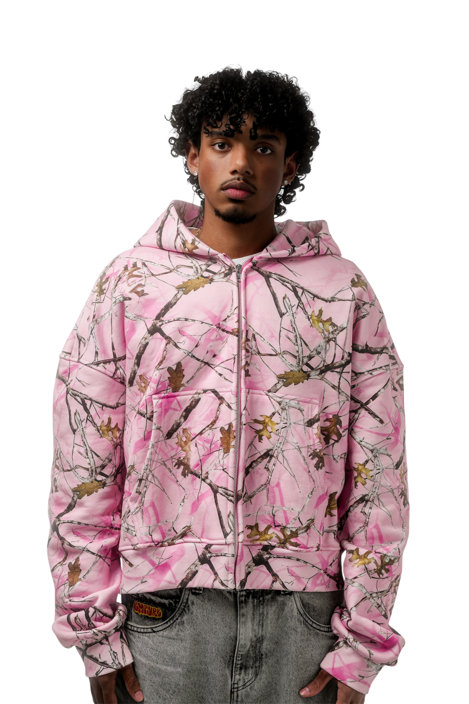 ANGELS HAVE MY BACK PINK CAMO ZIP UP
