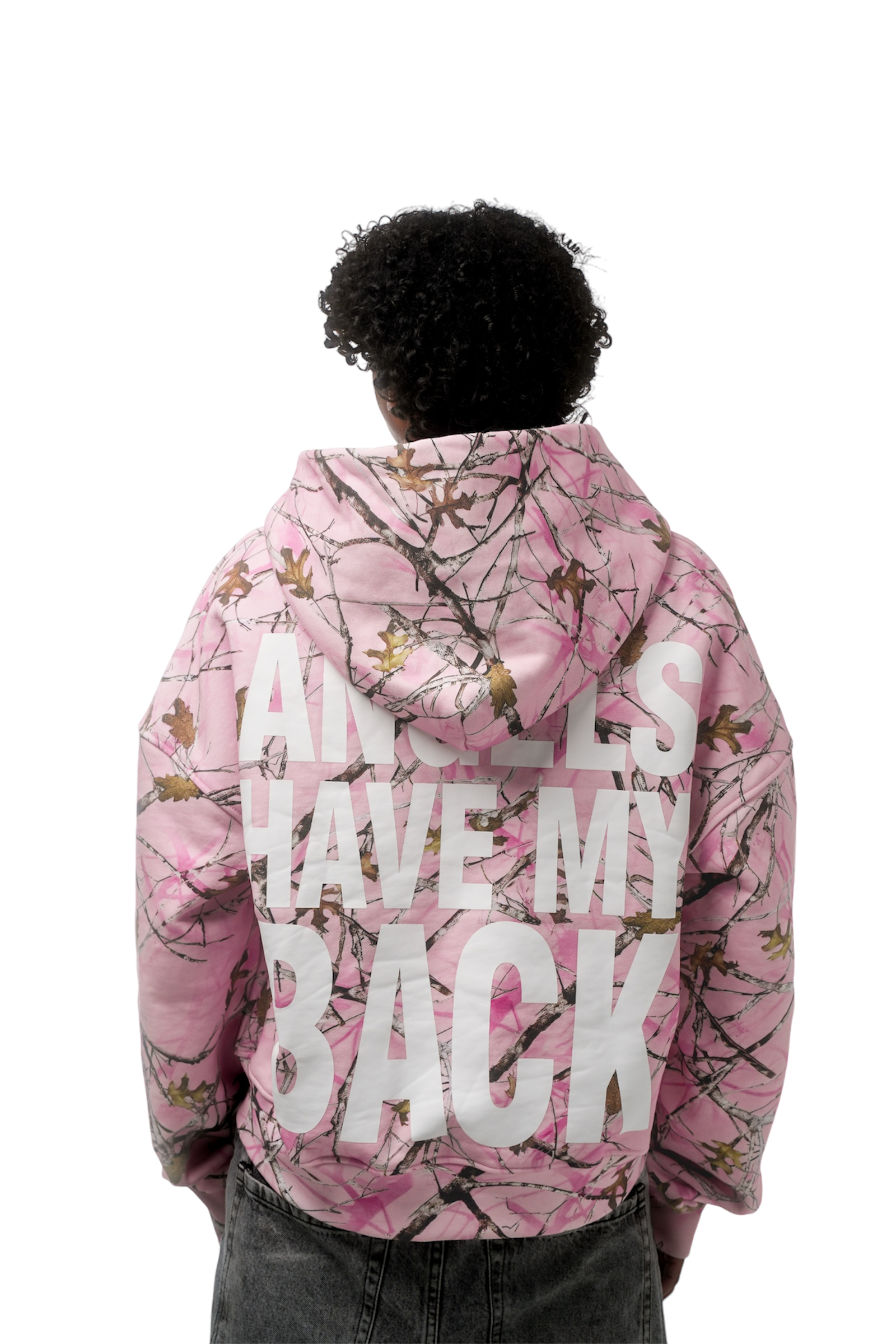 ANGELS HAVE MY BACK PINK CAMO ZIP UP